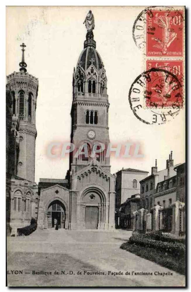 LYON — Basilika Notre-Dame de Fourvière, Fassade der alten Kapelle - Vorderseite