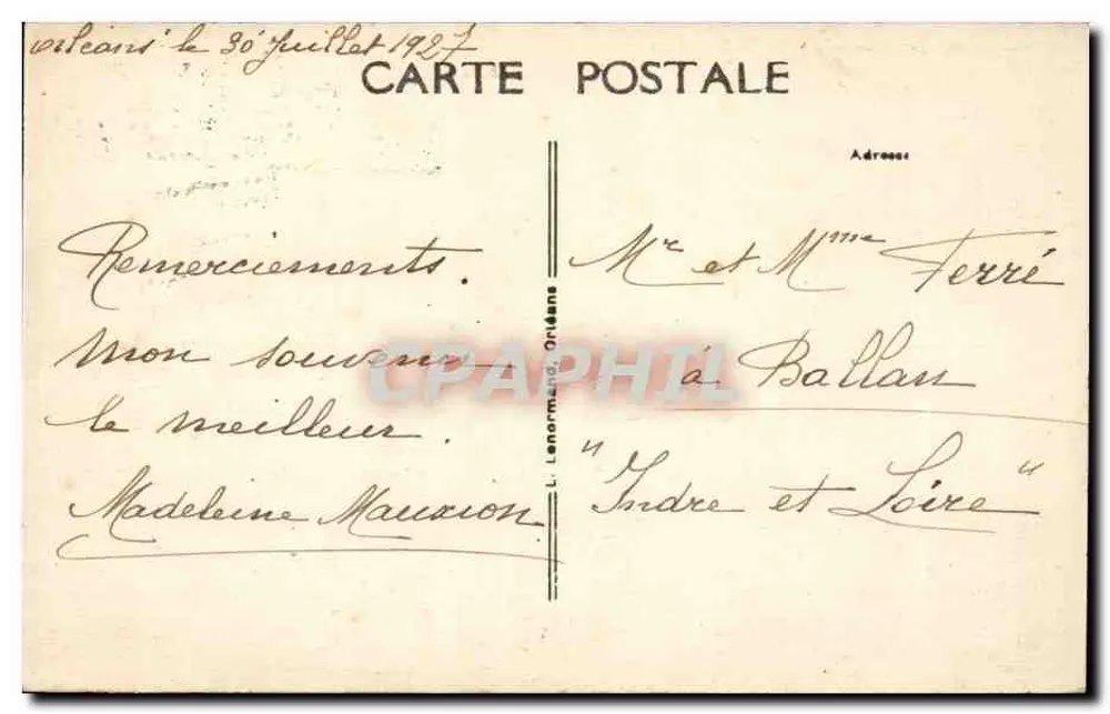 Orléans — A Catedral Santa Cruz — Fachada — Editor L. Lenormand, n° 301 - Verso