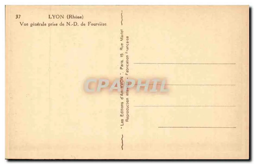 Lione (Rodano) — Vista generale scattata da N.-D. di Fourvière — Les Éditions d'Art YVON, Parigi - Verso