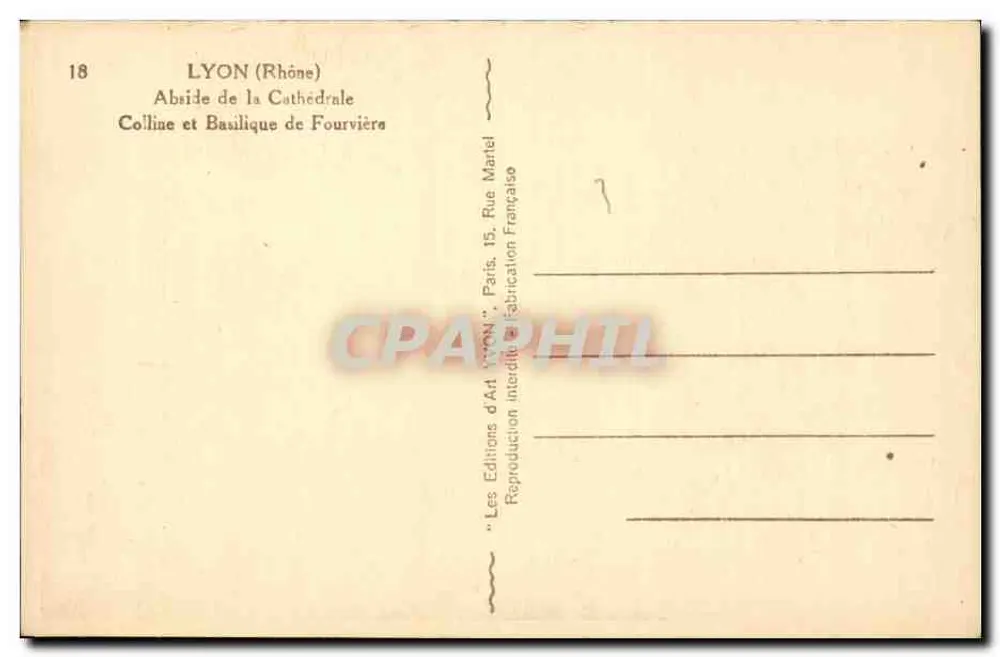 Lyon (Rhône) — Apsis der Kathedrale, Hügel und Basilika von Fourvière — Les Editions d'Art 'LYON', Paris - Rückseite