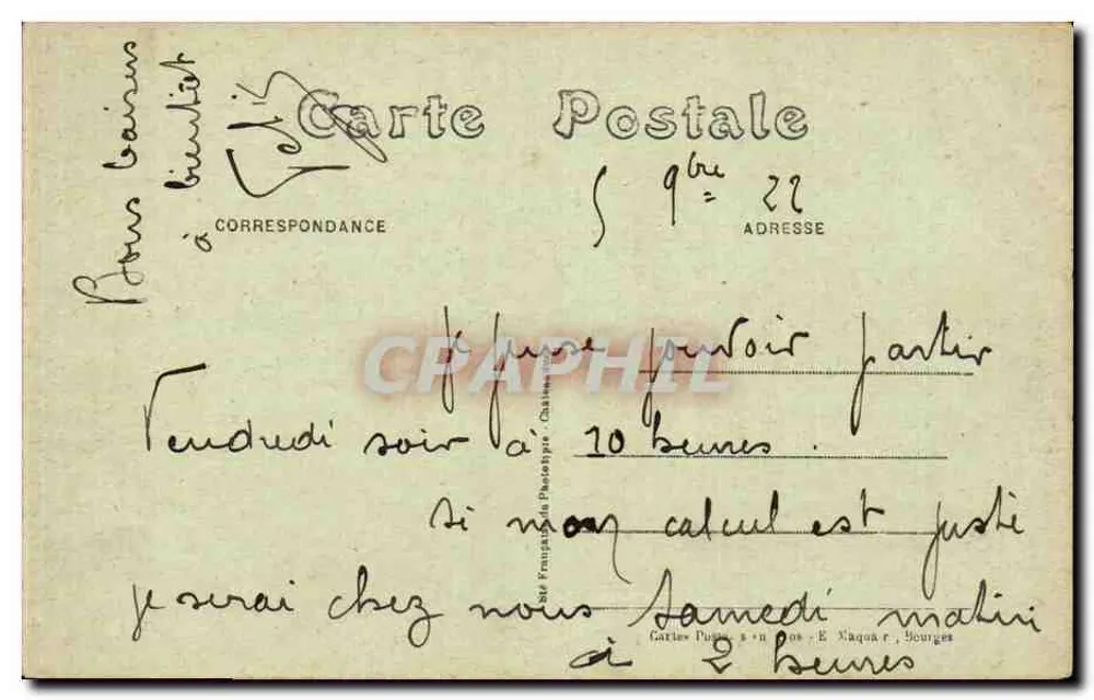 Bourges — Garten des Rathauses — La Grande Allée — Verlag E.M. n° 422 - Rückseite