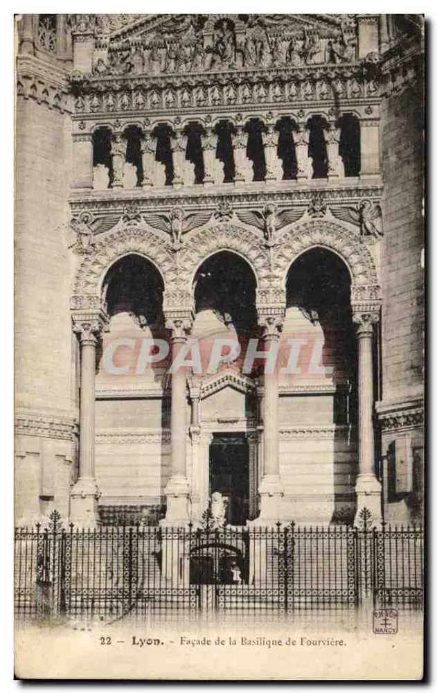 Lyon — Fachada da Basílica de Fourvière — Editor Nancy, n°22 - Frente