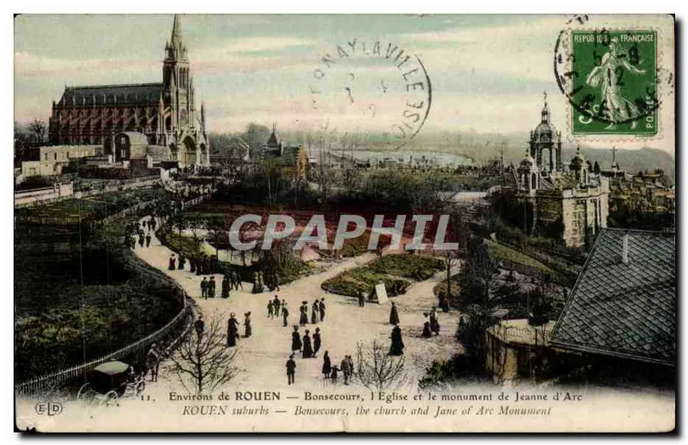 Um ROUEN — Bonsecours, die Kirche und das Denkmal für Jeanne d'Arc — Verlag ELD, Nr. 11 - Vorderseite