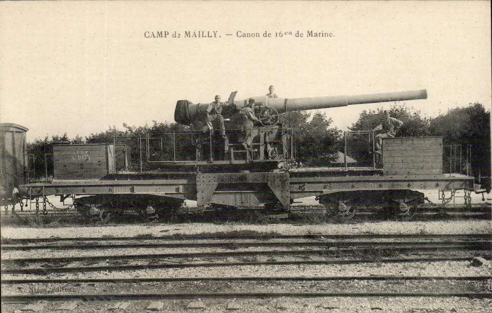 Camp de Mailly — 16 cm Marinekanone — Verlag X. Midos - Vorderseite