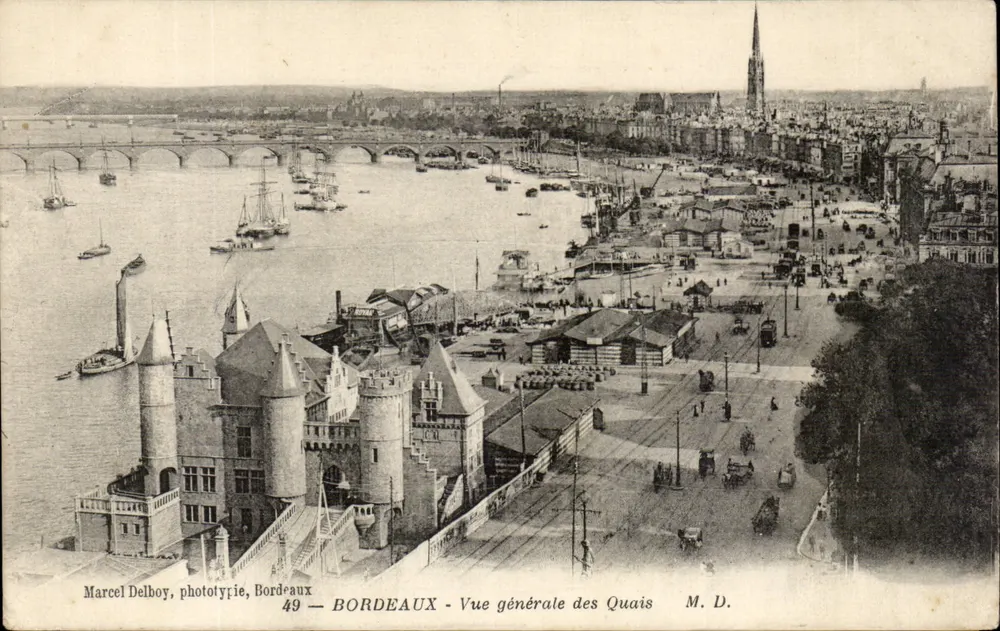 Bordeaux — Vista geral dos Quais — Marcel Delbouy, fototipia, Bordeaux, n°49 - Frente