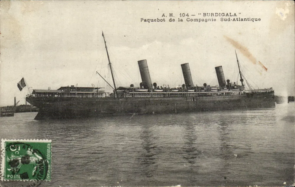 Frachtfahrzeug "Burdigala" — A.H. 104, Compagnie Sud-Atlantique, gedruckt auf der Karte - Vorderseite