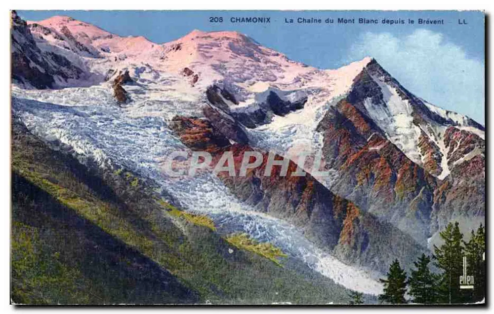 Chamonix — Die Mont-Blanc-Kette von Brévent — LL n°208 — Verlag Lévy & Neurdein - Vorderseite