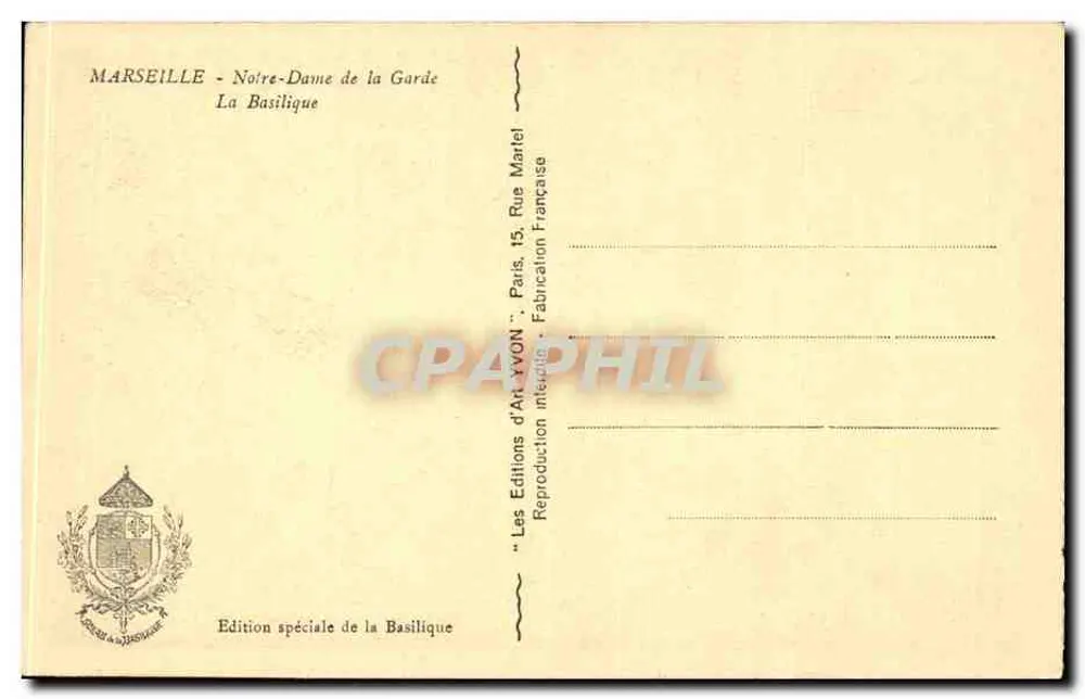 Nossa Senhora da Guarda — Marselha — Edições d'Art Yvon - Verso