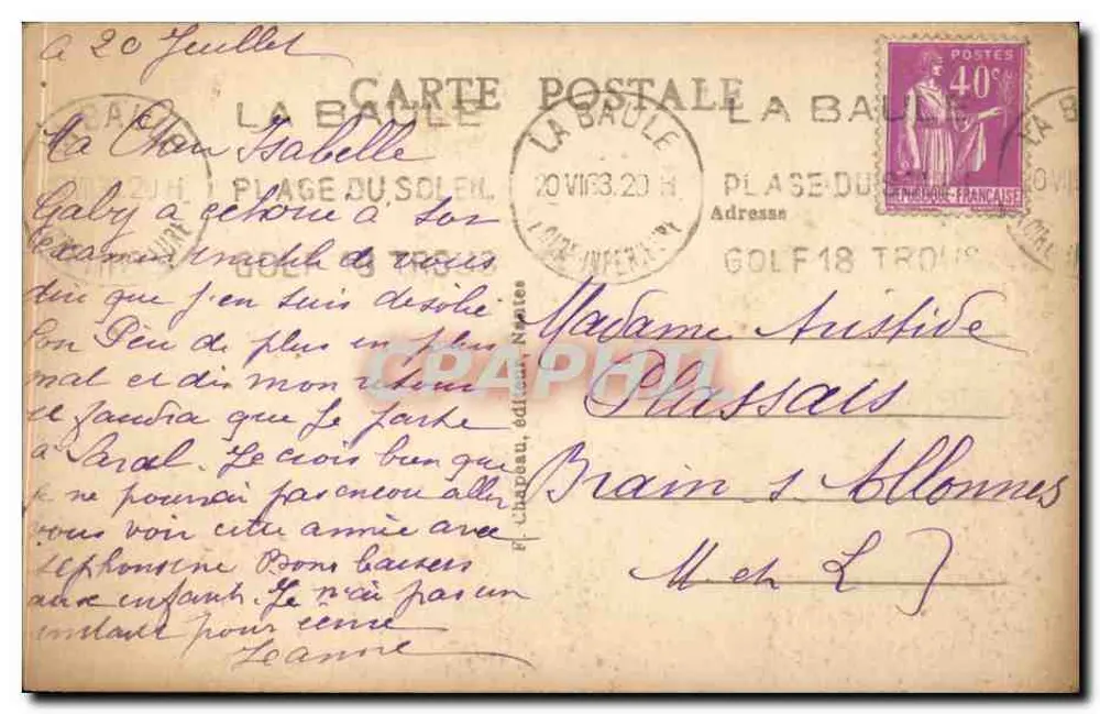 La Baule-sur-Mer (Loire-Inf.) — A Praia — F. Chappeau, editor n°15 - Verso