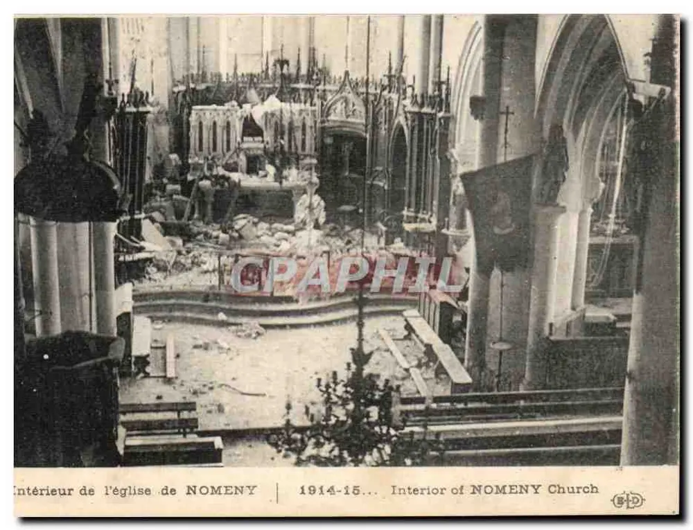 Innenraum der Kirche in NOMENY — Zerstörung nach 1914-15 — E. Le Dûny, Paris - Vorderseite