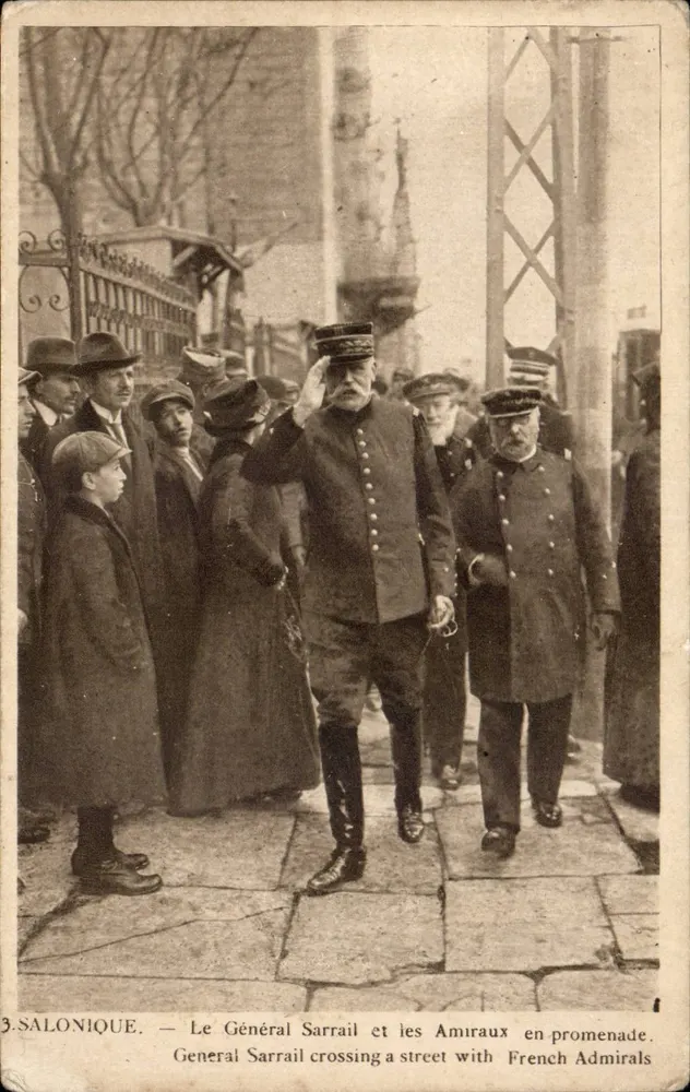 Thessaloniki — General Sarrail und die Admirale auf einer Spaziergang — Platinogravur Nr. 5, Paris - Vorderseite