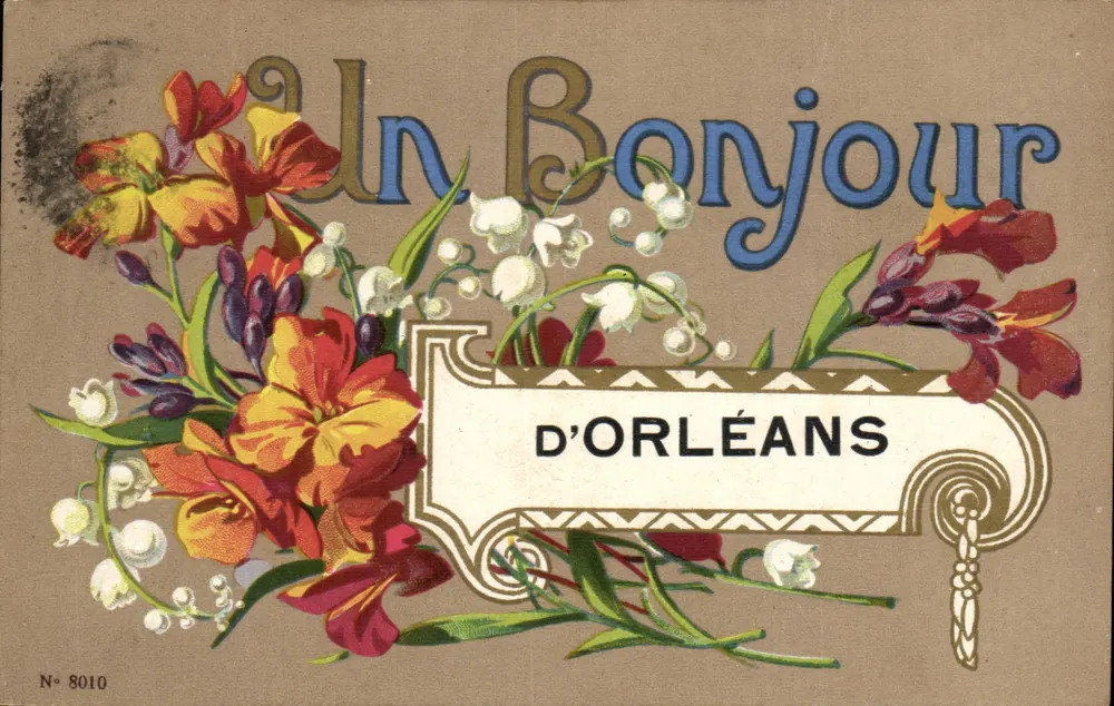 Um Olá de Orléans — Carta postal decorada com flores — Editor n° 8010 - Frente