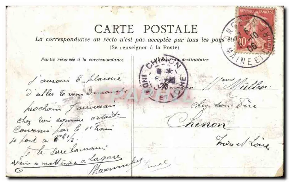 Angers - Círculo Militar — editor desconhecido, n° de série 8 - Verso
