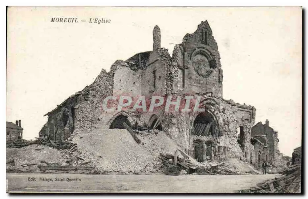 Moreuil — A Igreja destruída — Edit Méleye, Saint-Quentin - Frente