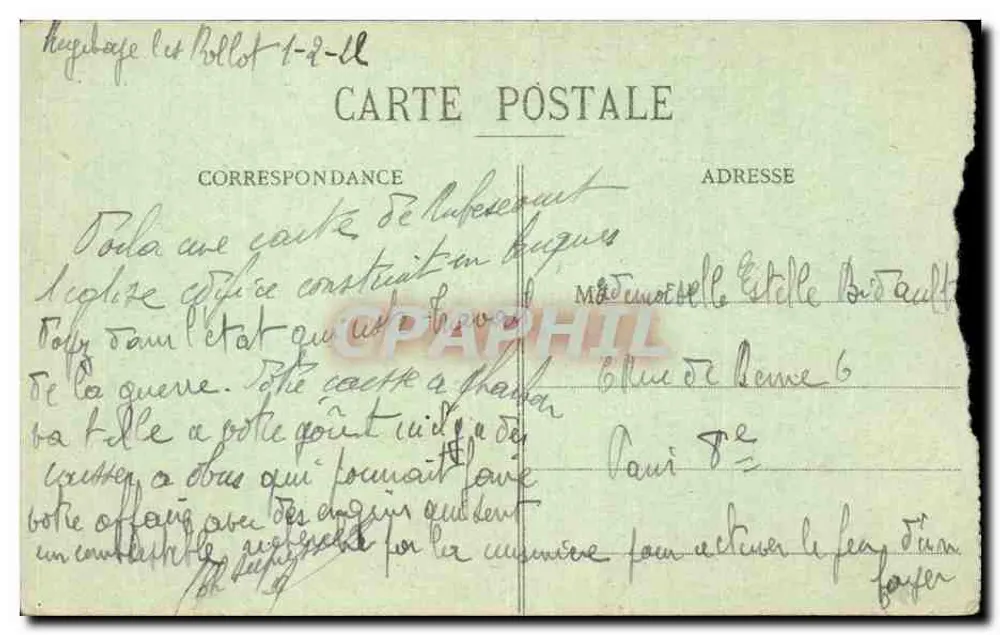 Rubescourt (Somme) - A Igreja — Ruínas após a guerra — Escola do Castanheiro, 60 Rue de Roudy, Paris - Verso