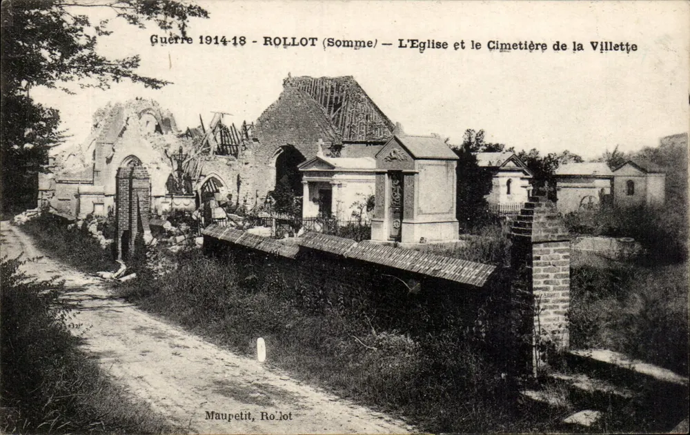 Rollot (Somme) — Die Kirche und der Friedhof von la Villette — Zerstört durch den Krieg 1914-18 — Verlag Maupetit, Rollet - Vorderseite