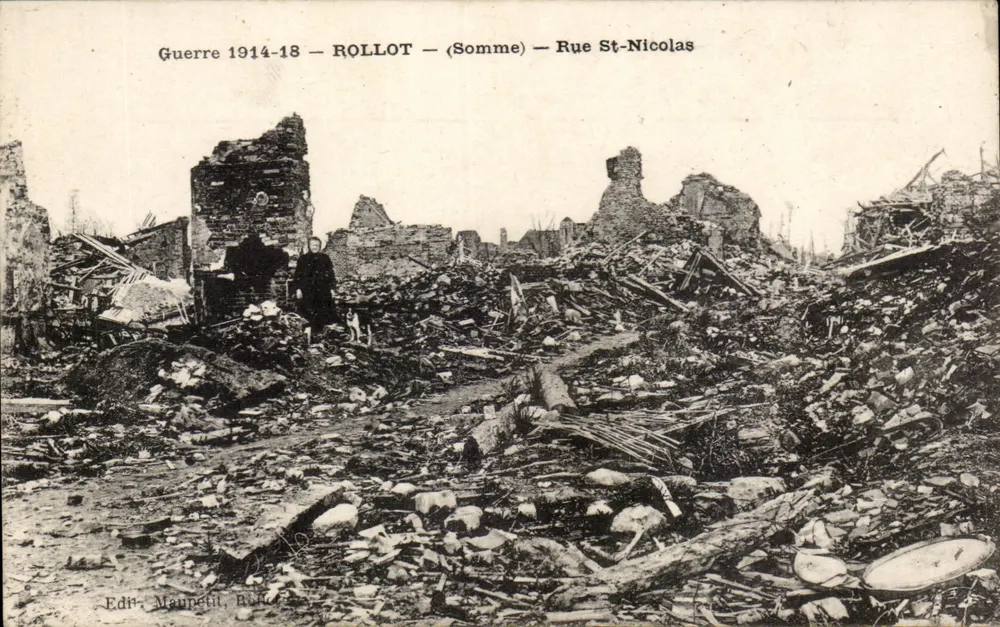 Roulot (Somme) — Rue St-Nicolas após a Guerra 1914-18 — Edit. Maupetit, Roullet - Frente