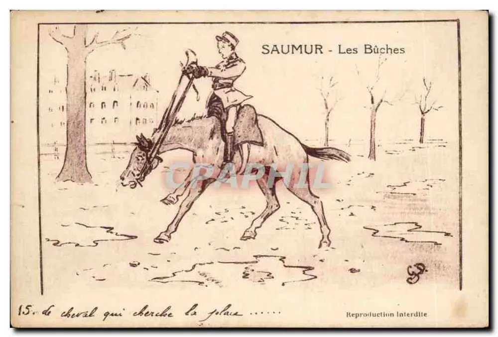 Saumur - Les Bûches — cavaliere a cavallo in un parco — Fototipia A. Ricuel, Angers - Recto