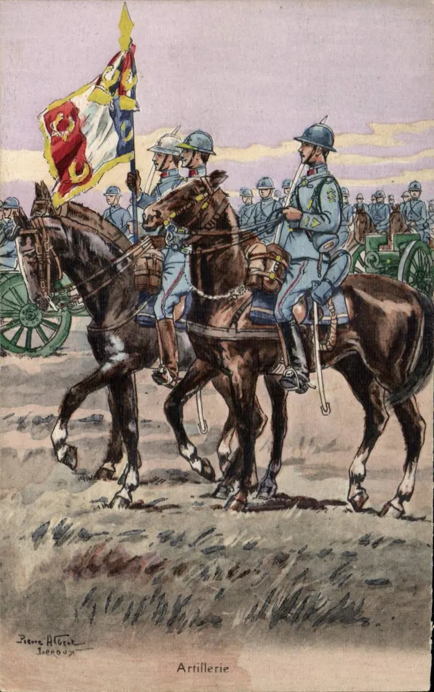 Artilleria — Soldados a cavalo com bandeira — Pierre Albert, n° 142 - Frente
