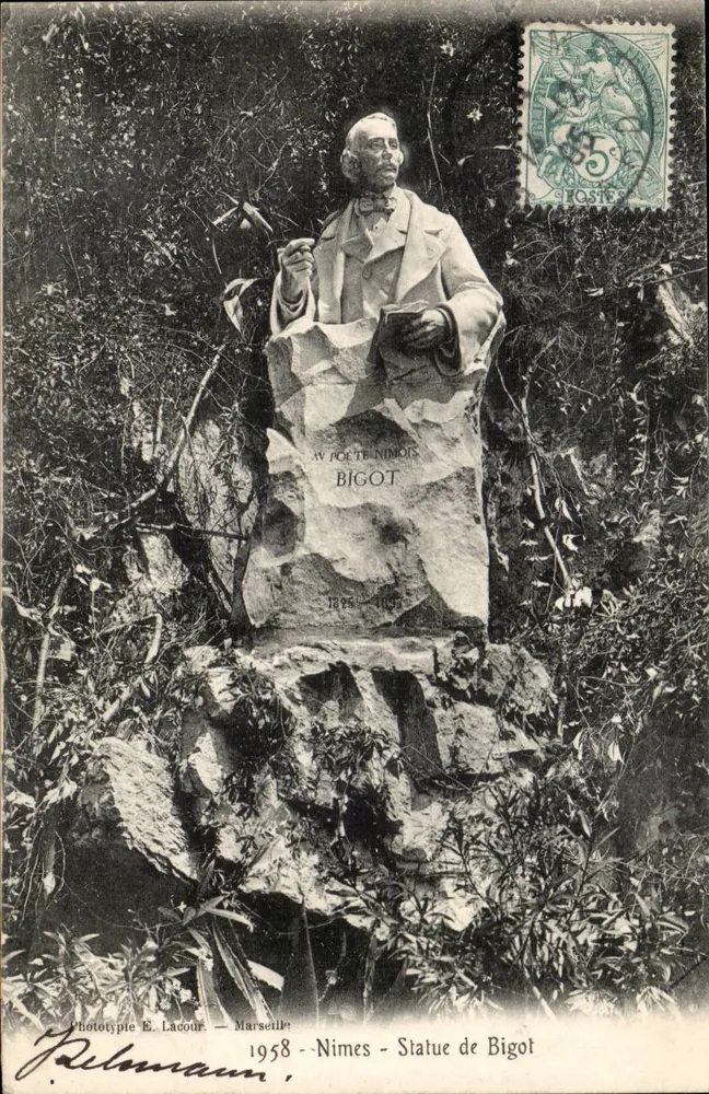 Estatua de Bigot — Nîmes — Fototipia E. Lacour, 1958 - Frente