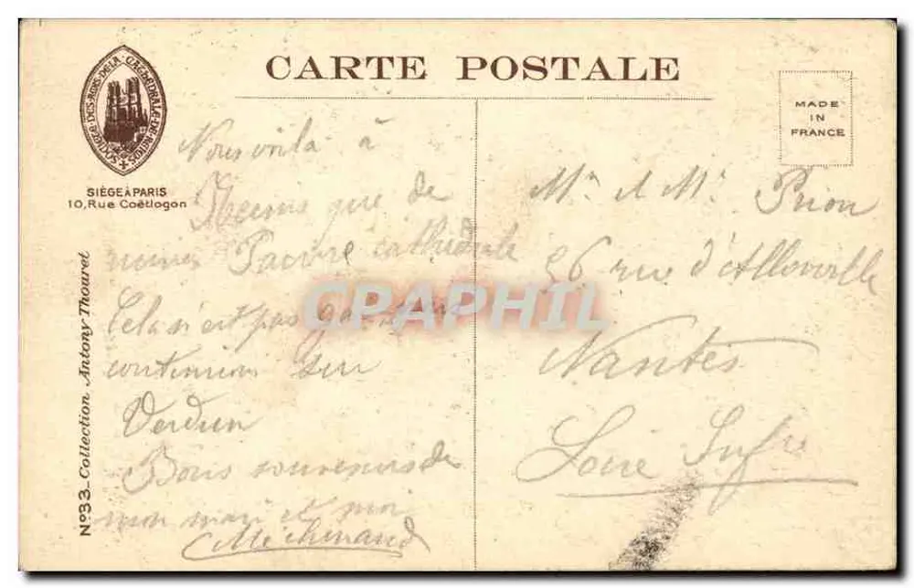 Reims Kathedrale — ZERSTÖRUNG DER KAPITELARCHEN — DEZ. 1916 — Verlag: Imprimerie des Départements - Rückseite