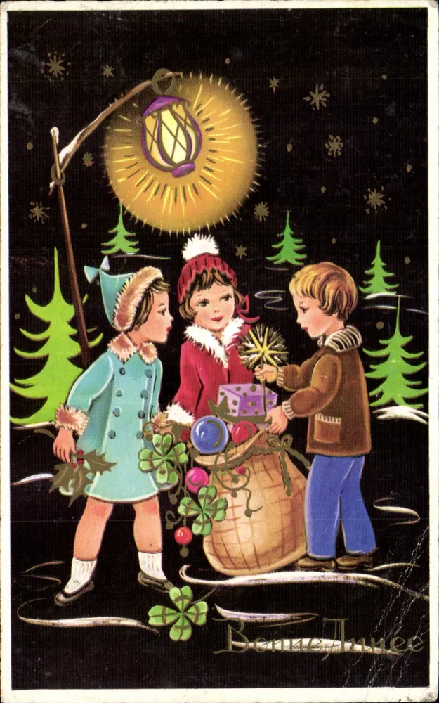 Crianças na floresta de Natal — Boa Ano — Imprimerie de France, Série N° 5940 - Frente