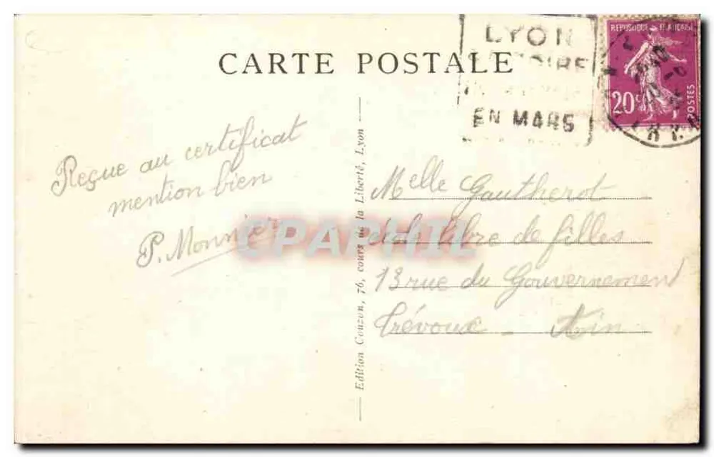 LYON — Nossa Senhora de Fourvière — Edição Couzon - Verso