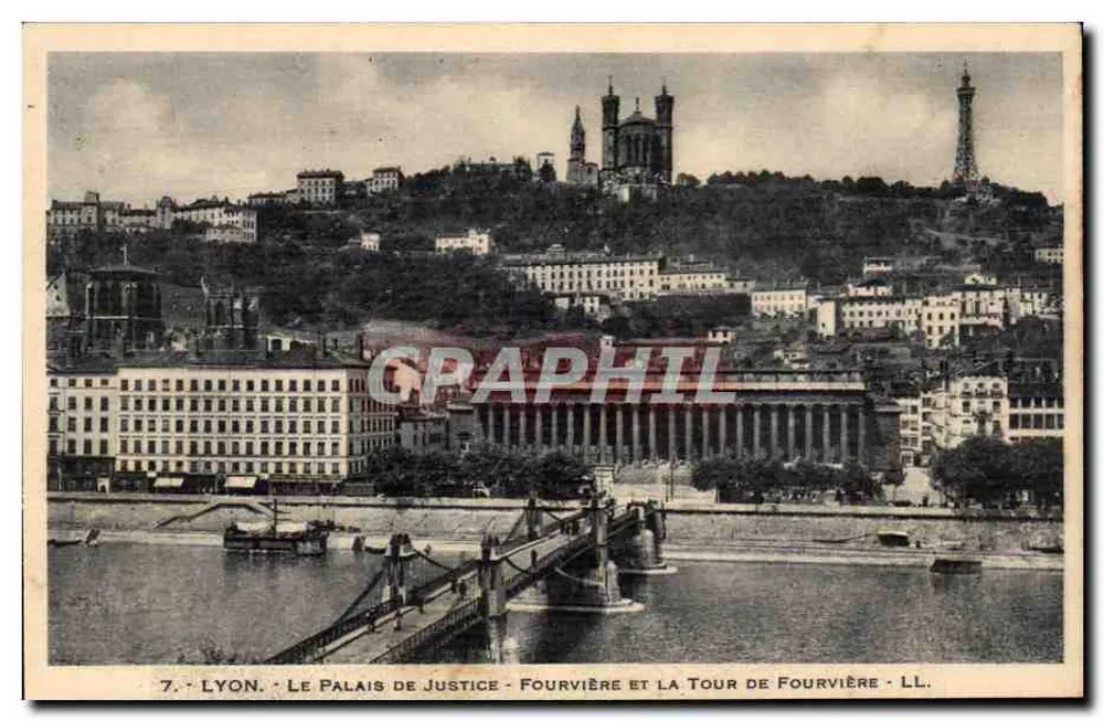 Lyon - Das Palast der Gerechtigkeit, Fourvière und die Fourvière-Turm - LL. - Imp. Letellier, Paris - Vorderseite