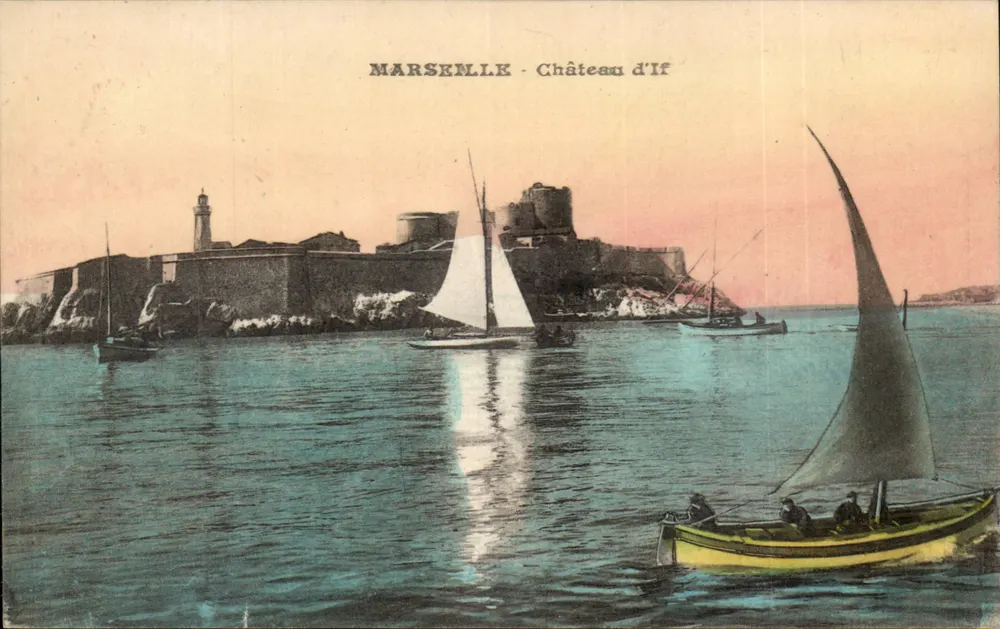 Marseille - Castelo de If — vista marítima com barcos a vela — editor não identificado - Frente
