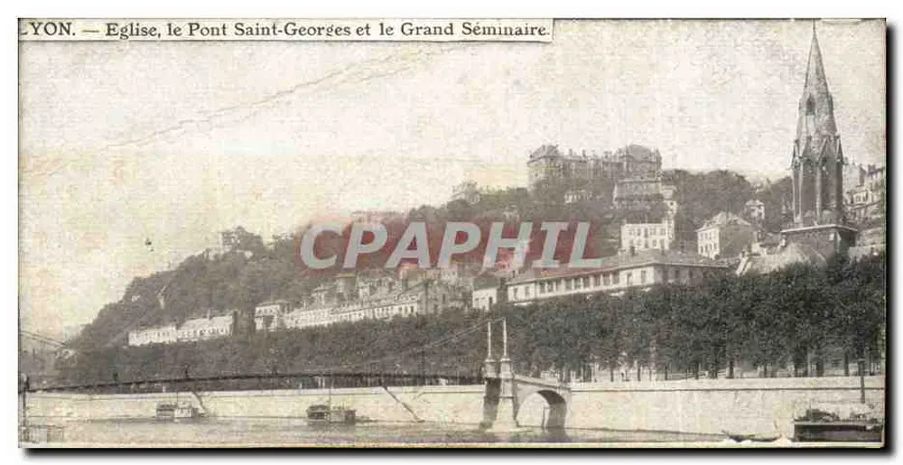 Lyon — Kirche, Brücke Saint-Georges und das Grand Séminaire - Vorderseite