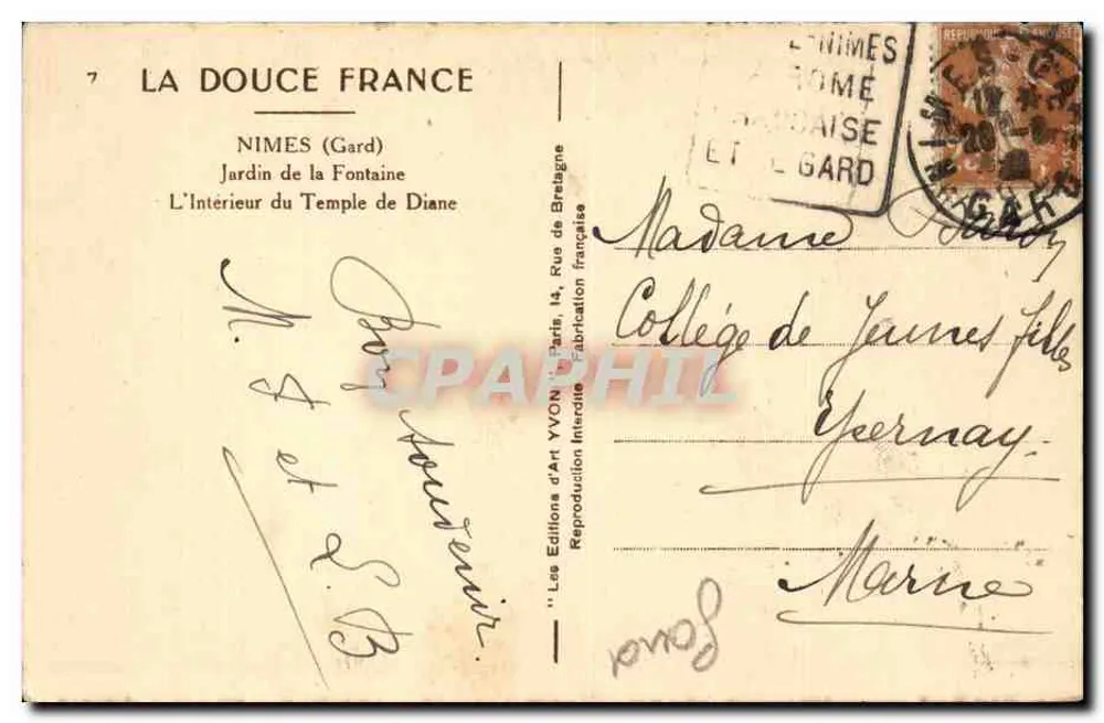 Nîmes (Gard) — Garten der Fontaine, Das Innere des Tempels von Diane — YVON Art Editions - Rückseite