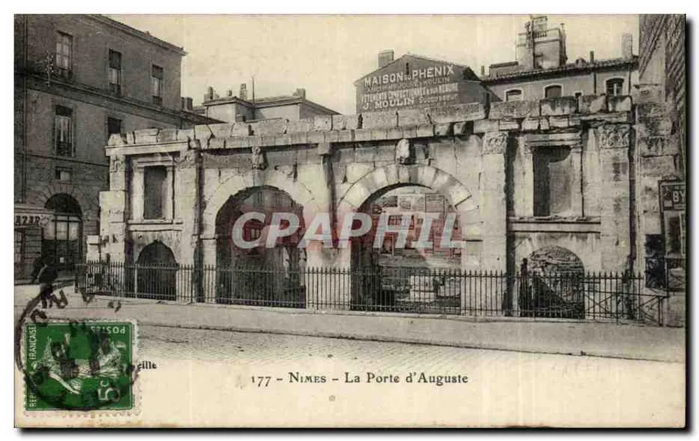 Nîmes - A Porta de Augusto — editor J. Moulin, n° 177 - Frente