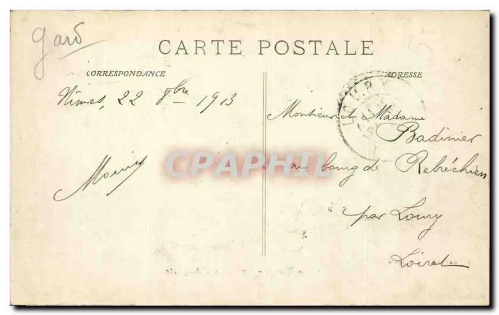 Nîmes - A Porta de Augusto — editor J. Moulin, n° 177 - Verso