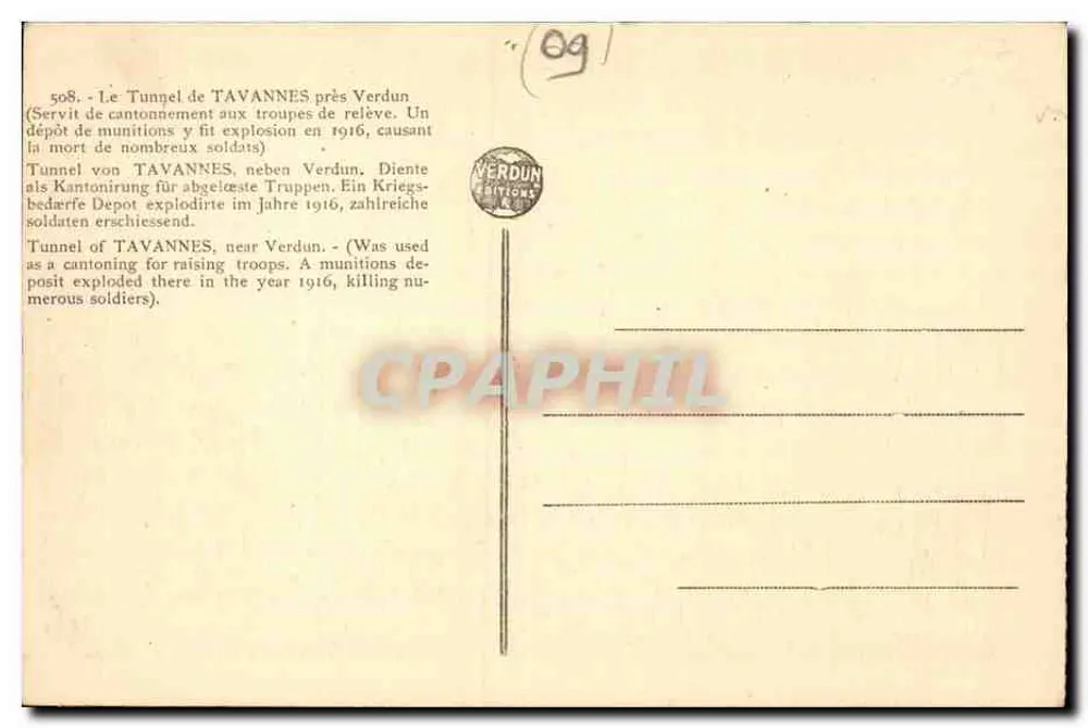 Túnel de TAVANNES perto de Verdun — Éditions de Verdun, n° 508 - Verso