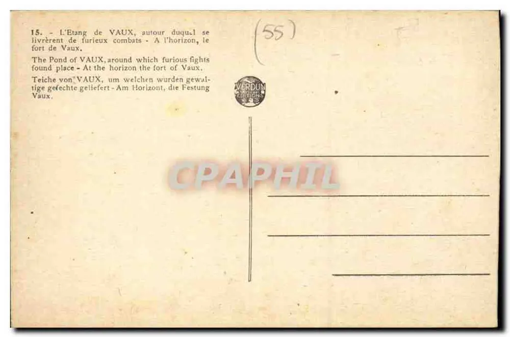 O Lago de Vaux — Verdun — Éditions Verdun - Verso