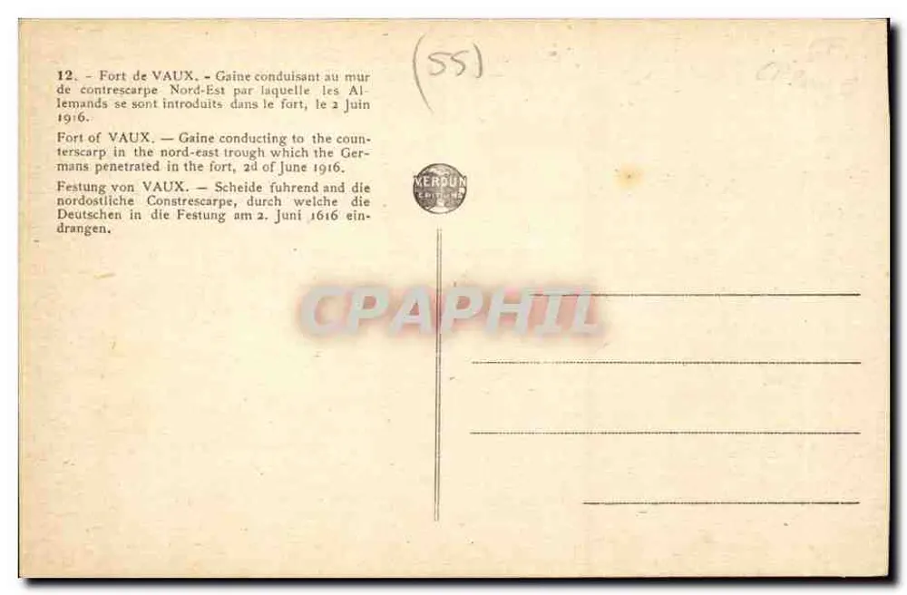 Fort Vaux — Gallerie führend zum nördlich-östlichen Schieferwall, durch den die Deutschen am 2. Juni 1916 in das Fort eingedrungen sind — Verdun Editions - Rückseite
