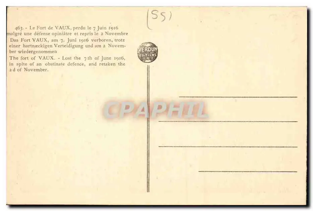 Fort de Vaux — Verdun — Éditions Verdun, n° 463 - Verso