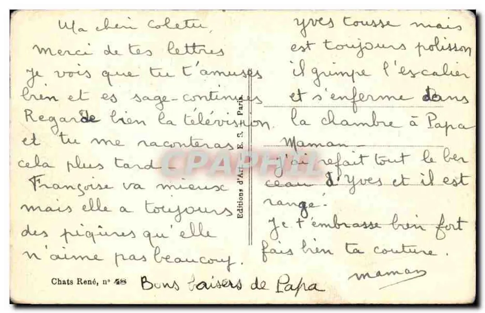 काला बिल्ली एक फूल लिए हुए - 'मुझे याद रखो!' - बिल्लियां रेने, संख्या 48 - पीछे