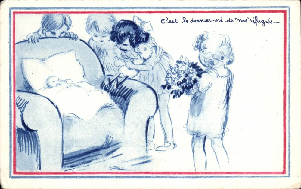 Crianças visitando um bebê — Comitê Nacional da Criança, Paris - Frente