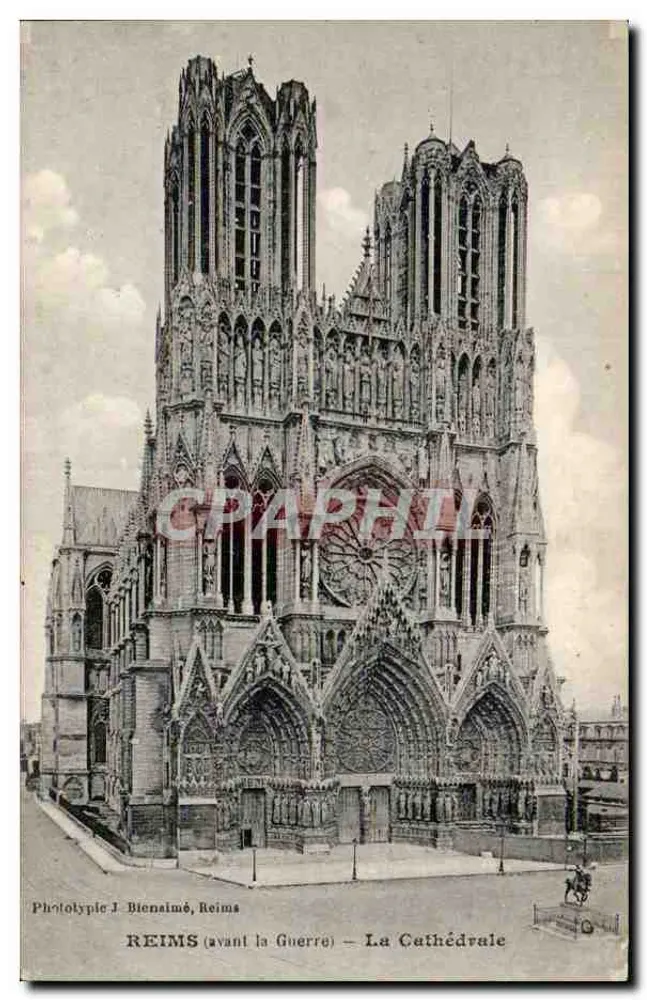 Reims (antes da Guerra) — A Catedral — Fototipia J. Biensimé, Reims - Frente
