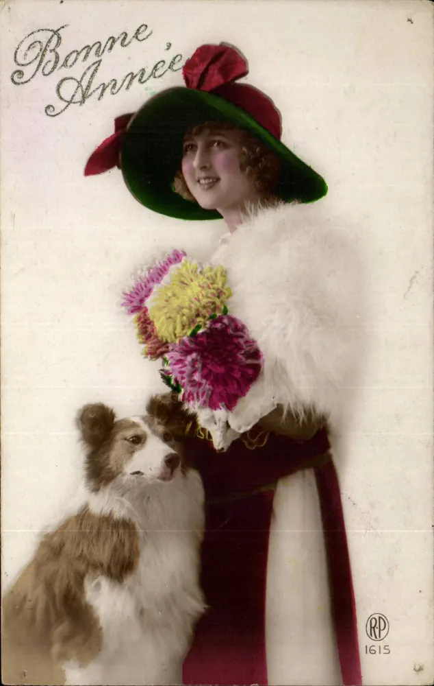 Frau und Hund — Neujahrsgruß — RP 1615 - Vorderseite