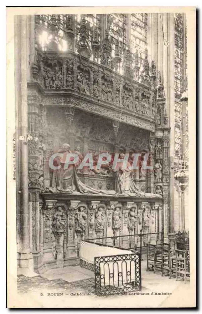Rouen — Kathedrale — Grabmäler der Kardinäle von Amboise — Héliotypie K. Le Debry, Paris - Vorderseite