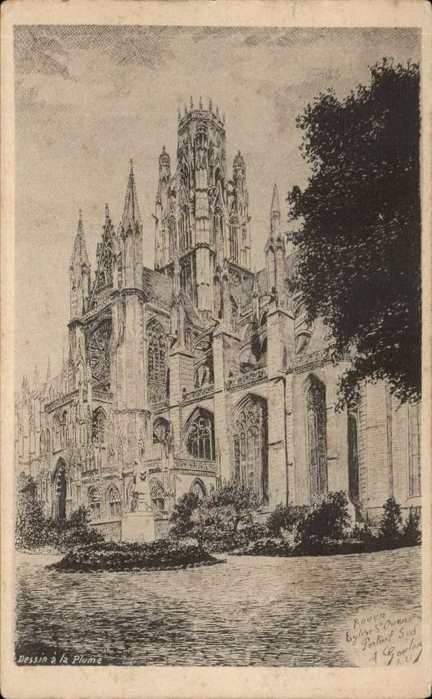 Rouen-Kathedrale — Ansicht des Südportals — Tuschezeichnung, A. Goulon - Vorderseite