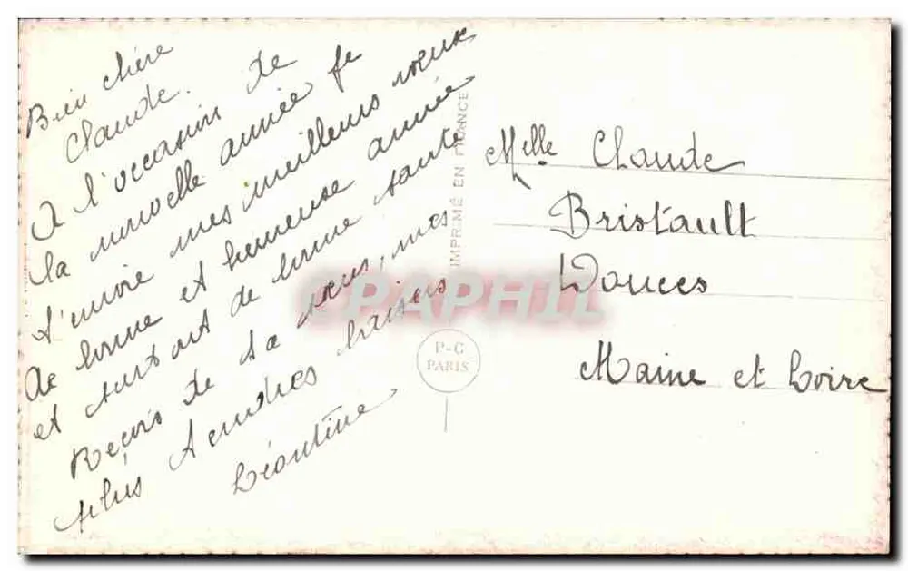 Village enneigé — décor floral et oiseau — P.C. 5069 - Verso