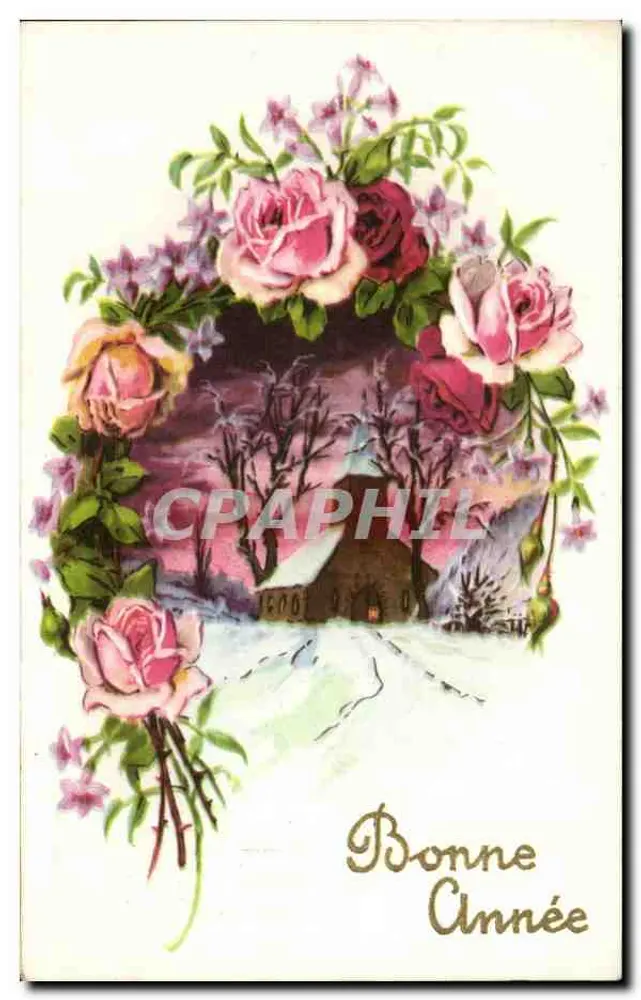 Buquê de rosas e lirios — paisagem invernal — editor SP, n° 1600 - Frente