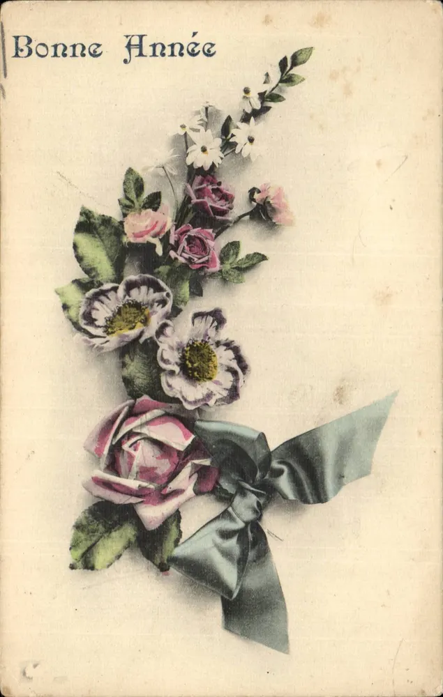Blumenstrauß — Frohes Neues Jahr — Ansichtskarte datiert 1919 - Vorderseite