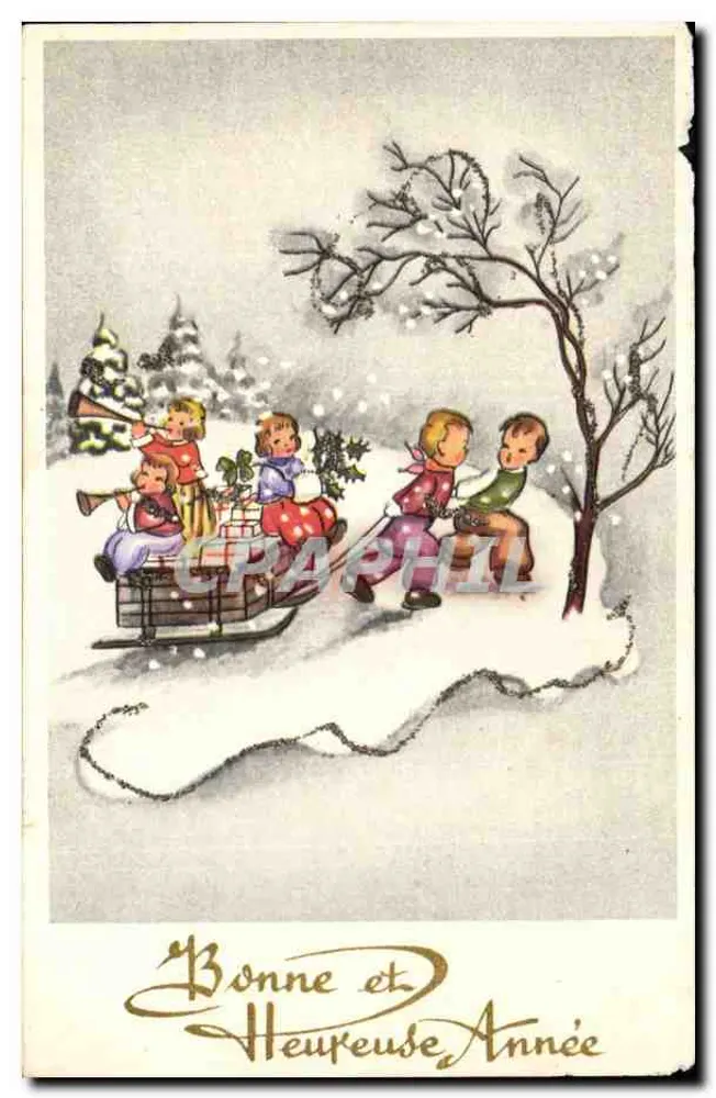 Kinder, die im Schnee spielen — Weihnachts-Szene — Verlag Charme n°550/5 - Vorderseite