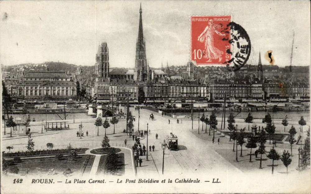 Rouen — Place Carnot — Pont Boieldieu und die Kathedrale — LL. — Nr. 142 - Vorderseite