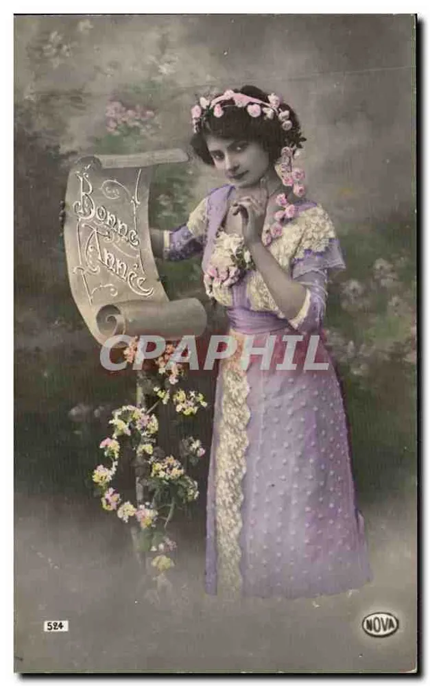 Junge Frau in einem violetten Kleid — Frohe Weihnachten — NOVA, Nr. 524 - Vorderseite