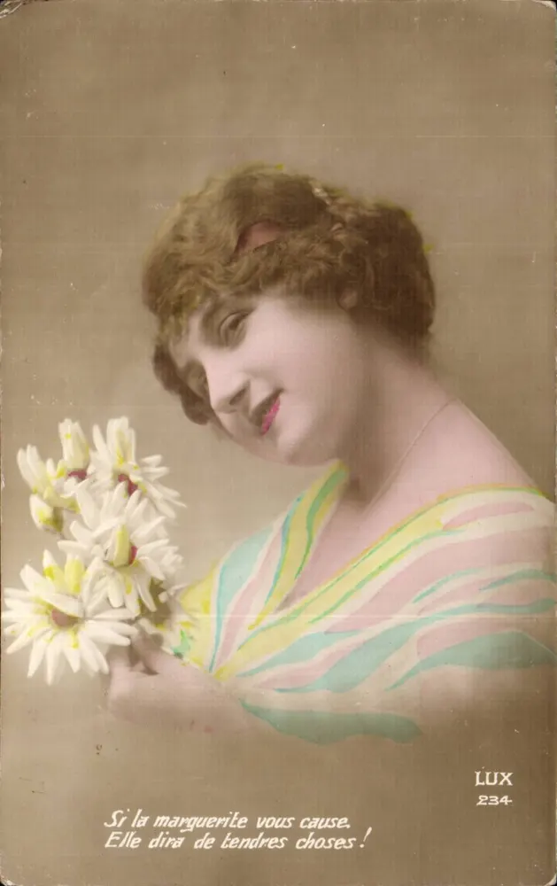 Frau mit Margeriten — gedruckter Text — Verlag LUX Nr. 234 - Vorderseite